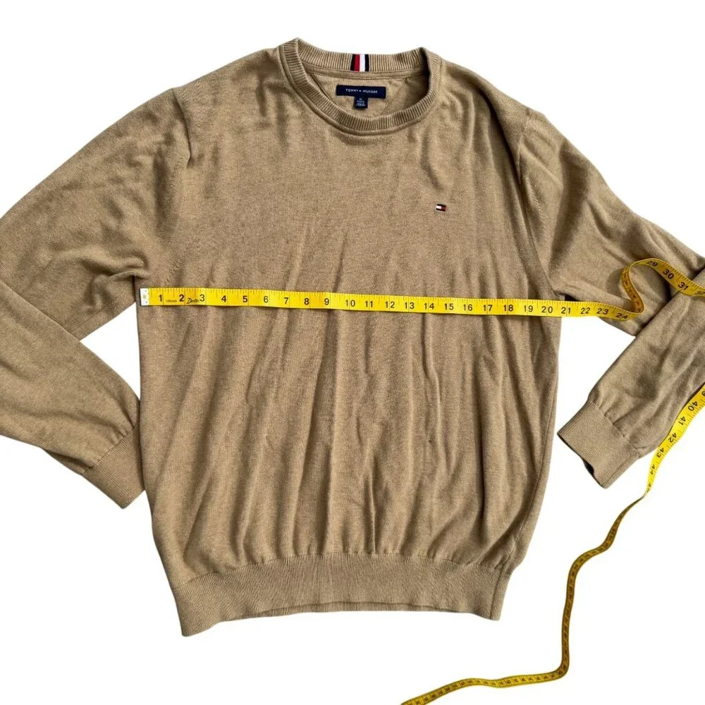 Tommy Hilfiger Mens Beige Crewneck Sweater Size XL Long Sleeve Cotton Blend - Picture 3 of 5